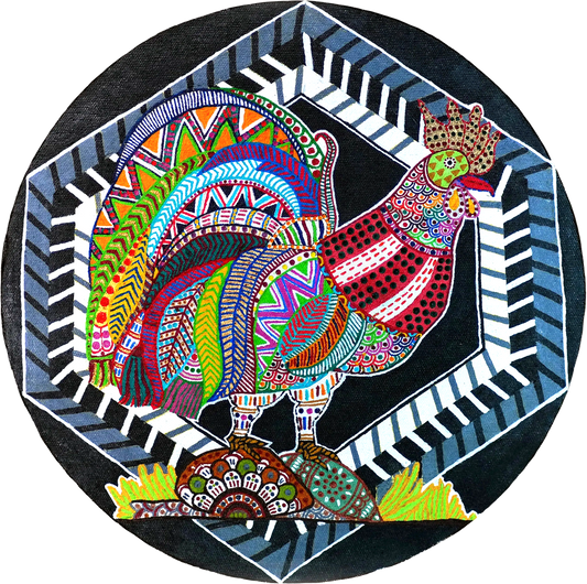 Handmade Indian Tribal Art inspired Painting ~ "Hen of Folk"